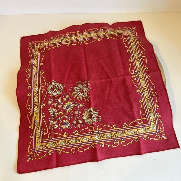 Vintage 90s Cottage Red & Yellow Floral Cotton Square Bandana Neck Tie - Picture 6 of 12
